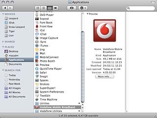 Double-click Vodafone Mobile Broadband.The USB modem application is started.