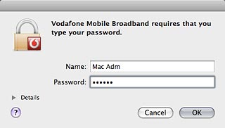 Key in your username and password for the computer and click OK.Wait while your USB modem is installed.