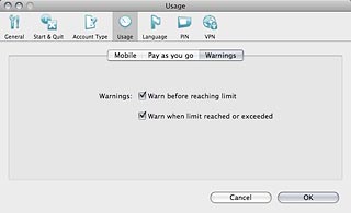 Click the box next to Warn when limit reached or exceeded to turn the setting on or off.