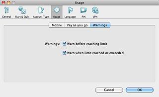 Click the box next to Warn when limit reached or exceeded to turn the setting on or off.