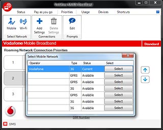Your USB modem now searches for networks within range and a list of options is displayed.Click Select next to the required network.