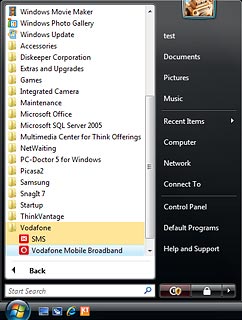 Click Vodafone Mobile Broadband.The USB modem application is started.