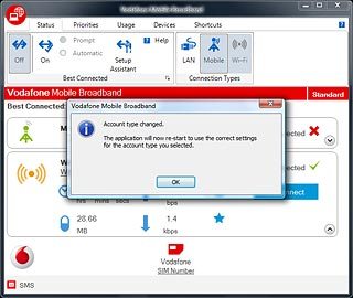 Click OK.The USB modem application is restarted.