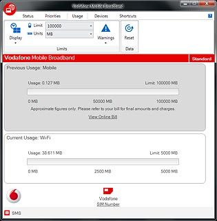 Click Previous Usage Mobile.The USB modem application shows you how much you've uploaded and downloaded or the total duration of active internet connections.