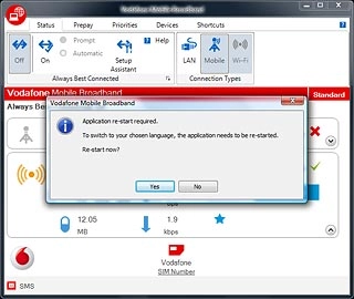 Click Yes to confirm.The USB modem application is restarted.