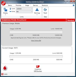 Click Previous Usage Mobile.The USB modem application shows you how much you've uploaded and downloaded or the total duration of active internet connections.