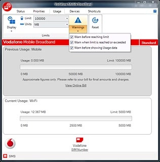 Click the box next to Warn when limit is reached or exceeded to turn the setting on or off.