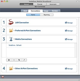 Click the search icon.Your USB modem now searches for networks within range and a list of options is displayed.