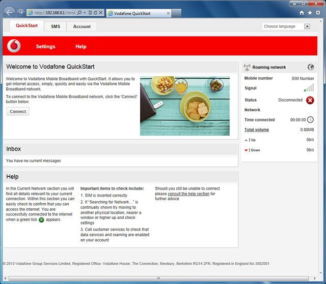 Open a browser.Key in vodafonemobile.api in the address bar and press Enter.Click Connect.