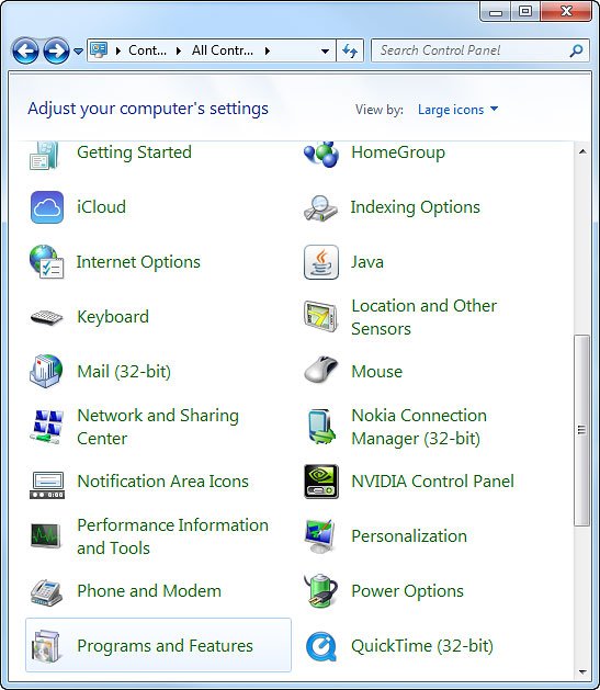 Click Programs and Features.