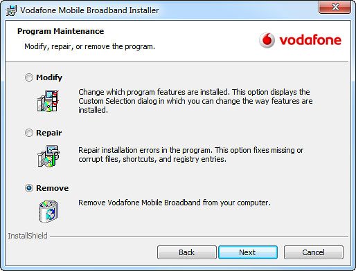 Click Next.Follow the instructions on the screen to uninstall your USB modem.