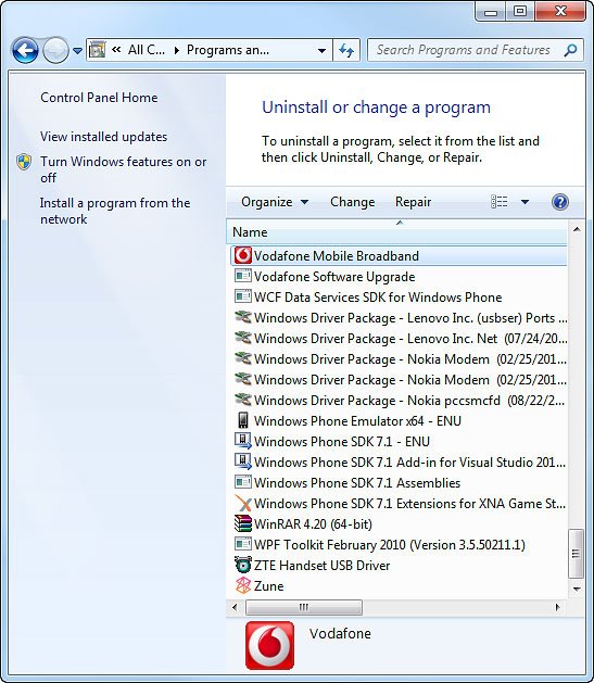 Highlight Vodafone Mobile Broadband.