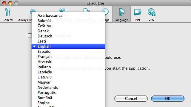 Highlight the required language and click OK.