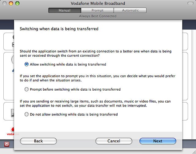 Highlight one of the following options:Allow switching while data is being transferred