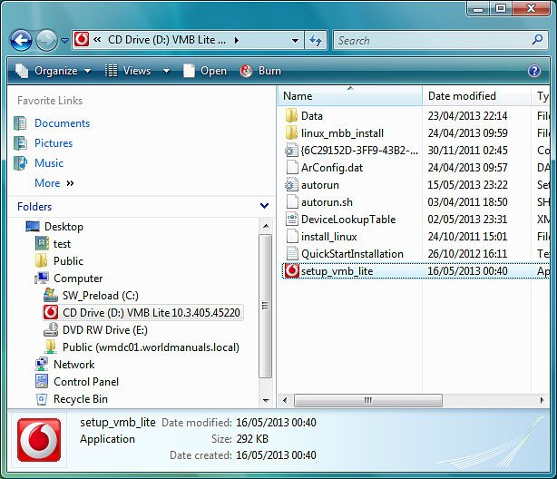 Double-click setup_vmb_lite.Follow the instructions on the screen to install your USB modem.