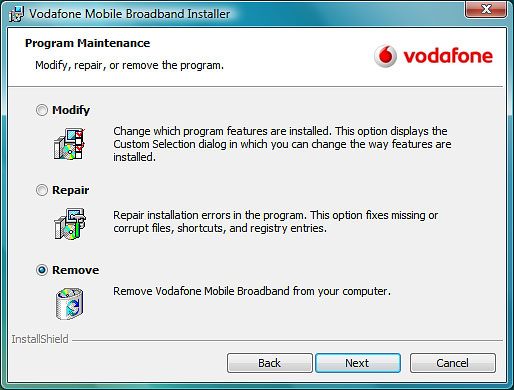 Click Next.Follow the instructions on the screen to uninstall your USB modem.