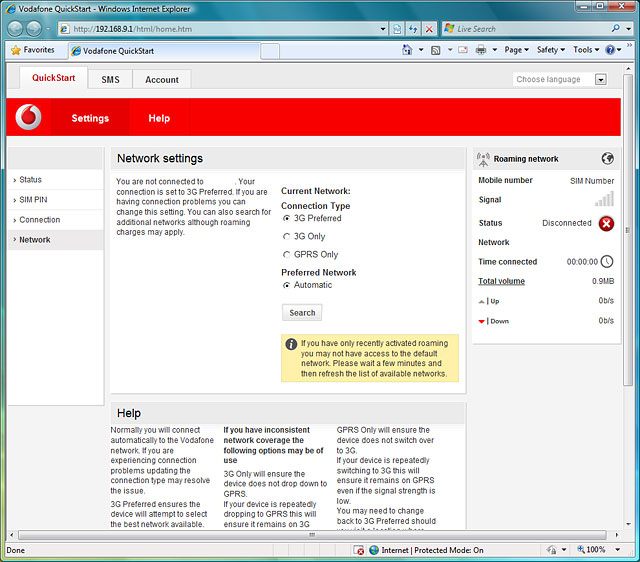 Click Search.Your USB modem searches for networks within range.Follow the instructions on the screen to select the required network.The screen will tell you if you have access to the network you've chosen.