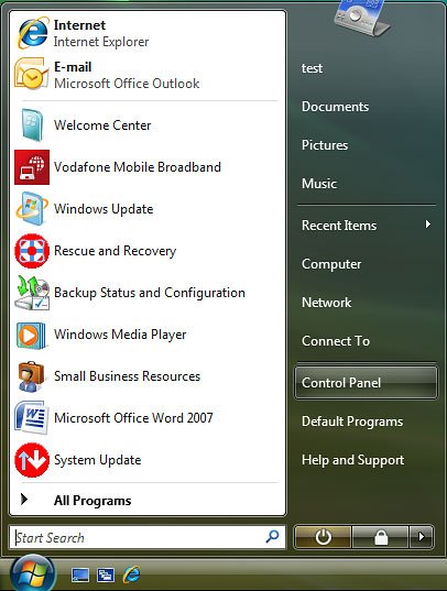 Click Control Panel.