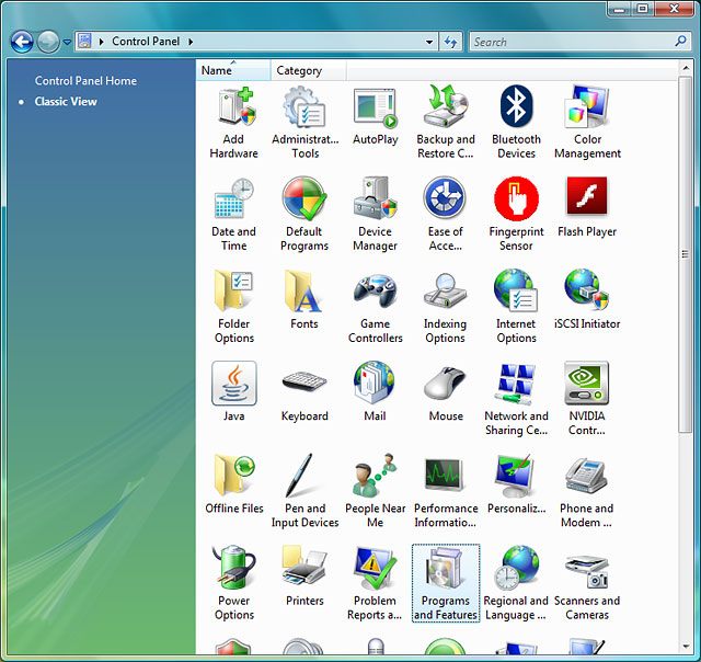Click Programs and Features.