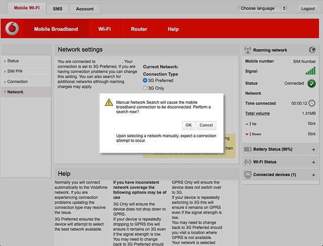 If a connection to the internet has been established:Click OK to end the connection.