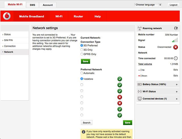 Your router searches for networks within range.Highlight the required network and click Save.The screen will tell you if you have access to the network you've chosen.