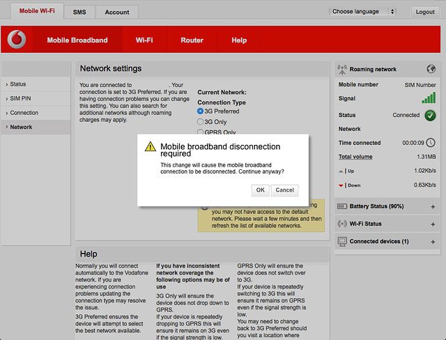 If a connection to the internet has been established:Click OK to end the connection.