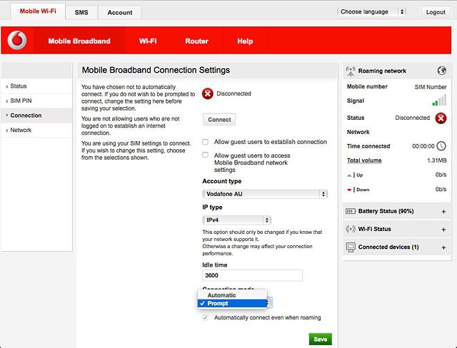 To turn off automatic connection:Highlight Prompt.