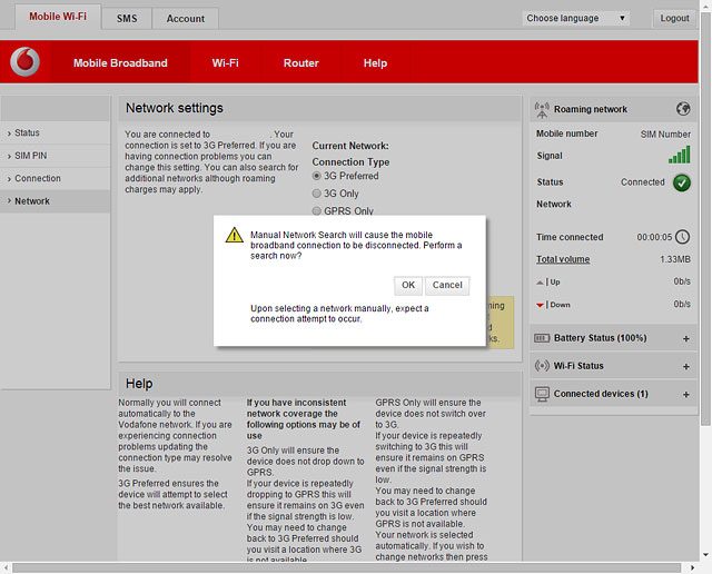 If a connection to the internet has been established:Click OK to end the connection.