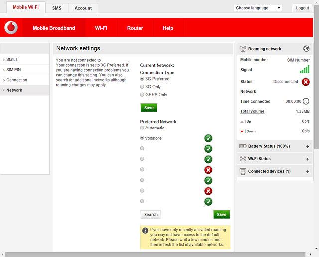 Your router searches for networks within range.Highlight the required network and click Save.The screen will tell you if you have access to the network you've chosen.
