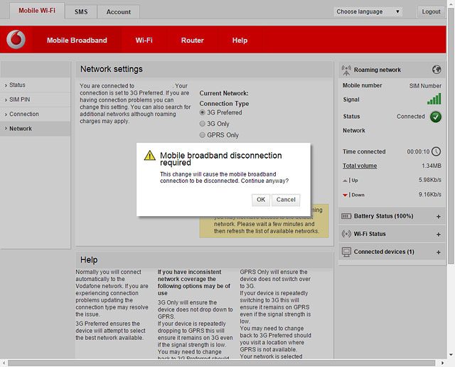 If a connection to the internet has been established:Click OK to end the connection.