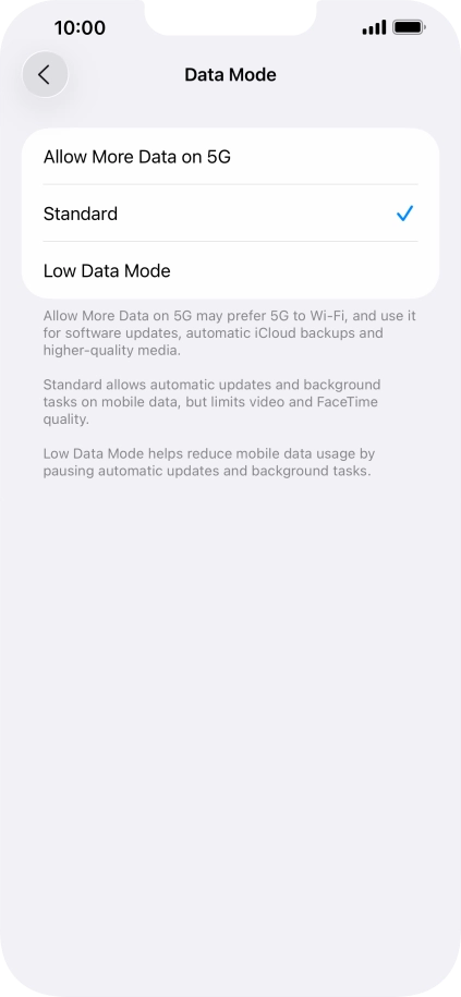 Press the required setting. Press the required setting.