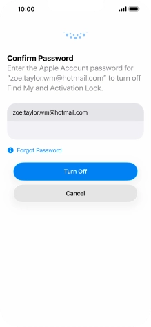 Key in the password for your Apple Account and press Turn Off. Wait a moment while the factory default settings are restored. Follow the instructions on the screen to set up your phone and prepare it for use.