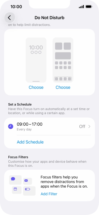 Press Add Schedule and follow the instructions on the screen to select settings for automatic activation of Do Not Disturb.