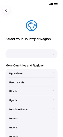 Press the required country or area. Press the required country or area.