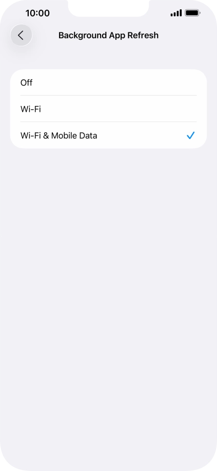 To turn off background refresh of apps, press Off.