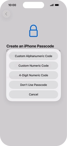 Follow the instructions on the screen to turn on use of phone lock code or press Don't Use Passcode.
