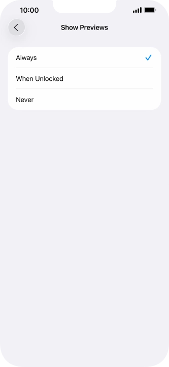 To select notification preview on the lock screen, press Always.
