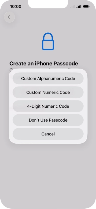 Follow the instructions on the screen to turn on use of phone lock code or press Don't Use Passcode.