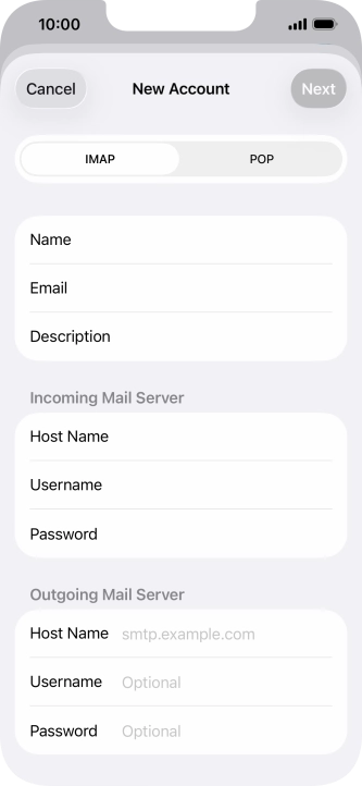 Press Host Name and key in the name of your email provider's outgoing server. Please note that if you can't send email messages when using your email provider's outgoing server, key in smtp.vodafone.net.au (Vodafone's outgoing server).