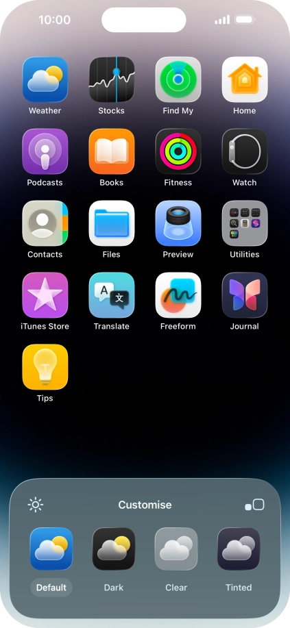 Press the required setting to select the size of app icons on the home screen.