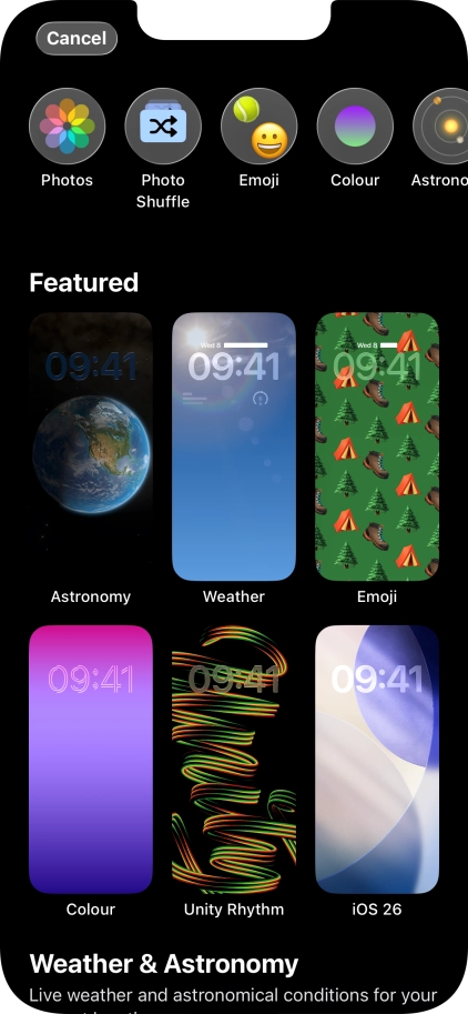 Press the required category and follow the instructions on the screen to select the required background image.