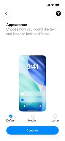 Select the required text and icon size on your phone and press Continue.