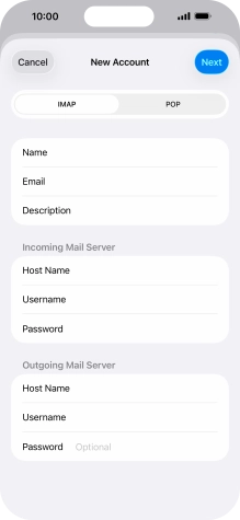Press Password and key in the password for your email account. Please note that if you're using Vodafone's outgoing server, leave the password field empty.