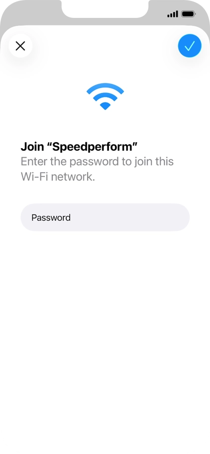 Key in the password for the Wi-Fi network and press the confirm icon.