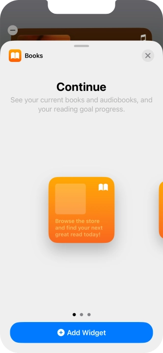 Slide your finger right or left on the screen to select the required widget size.