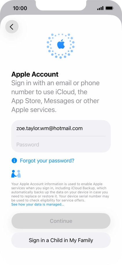 Press Password and key in the password for your Apple Account.