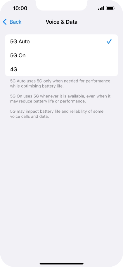 To turn on automatic switch between 5G and 4G, press 5G Auto.