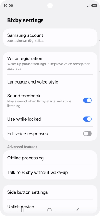 Press Voice registration and follow the instructions on the screen to turn automatic activation on or off.