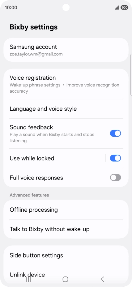 Press Voice registration and follow the instructions on the screen to turn automatic activation on or off.