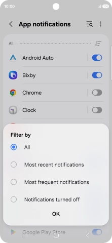 Press the required setting.